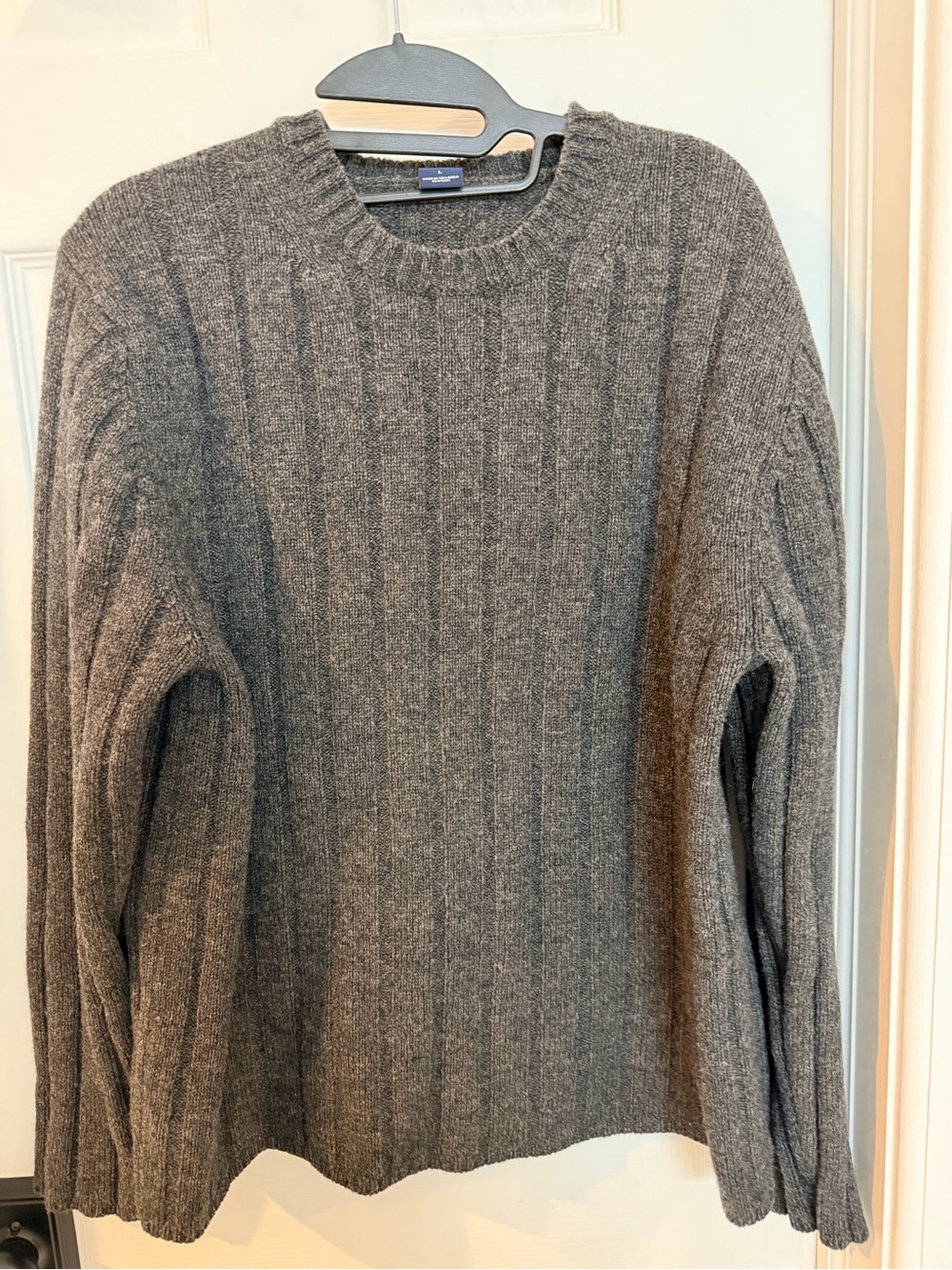GAP 100% Lambswool Ribbed Sweater Size Large Charcoal Gray Vintage Preppy